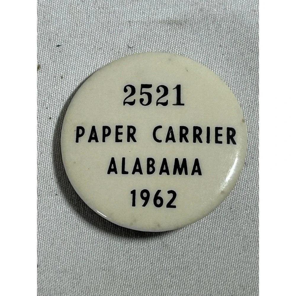 Vintage Paper Carrier 1962 Alabama Button Pin Pinback Collectible Display